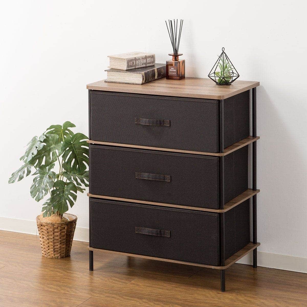 3段チェスト(PST2 ミドルブラウン/ブラック) | ニトリネット【公式