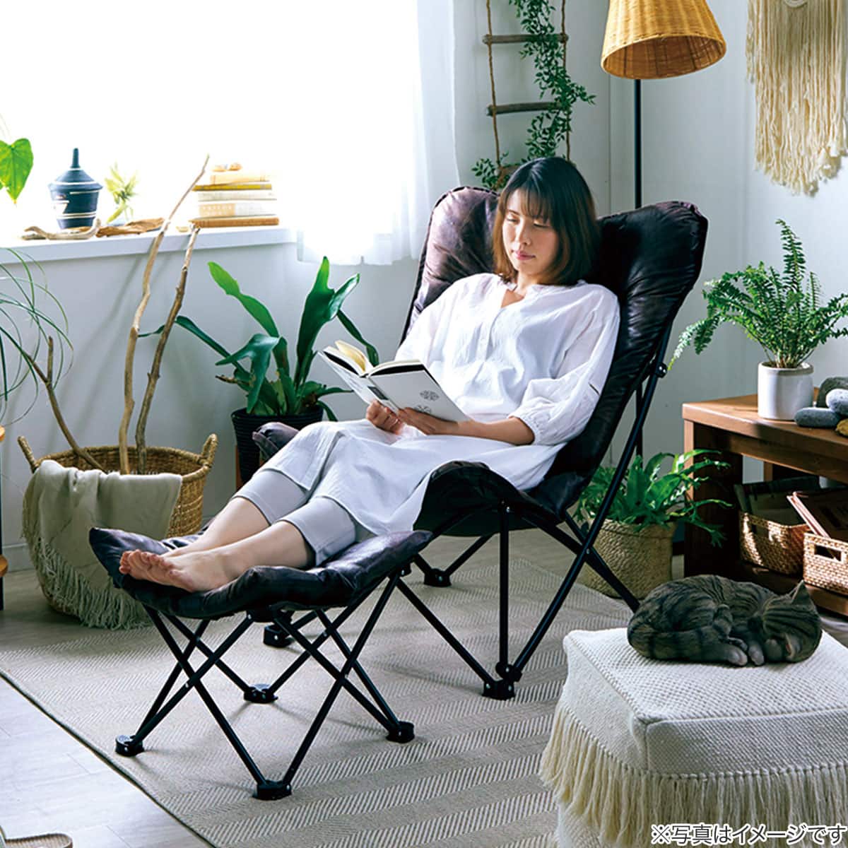 オットマンとしても使える 洗える折りたたみスツール(ベージュ C01SS