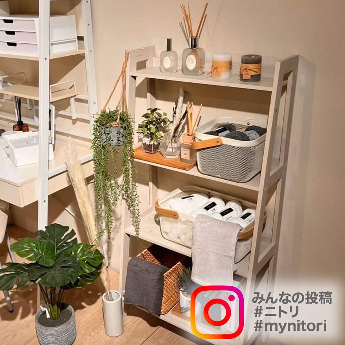 ラダーシェルフ 3段 ミドルブラウン(KB6291) | ニトリネット【公式