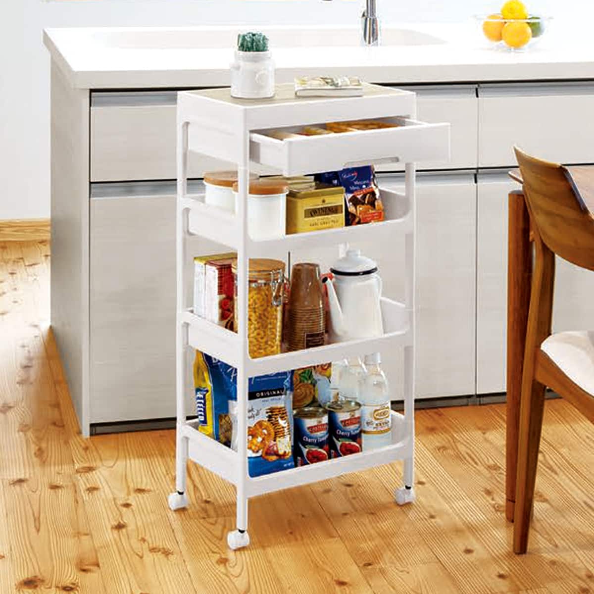 引出し・木製ふた付きワゴン4段(ホワイト KF84) | ニトリネット【公式