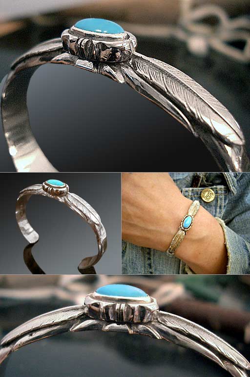 トルコ石アクセサリーのニズム,BFT_1,トルコ石とフェザーをセットした