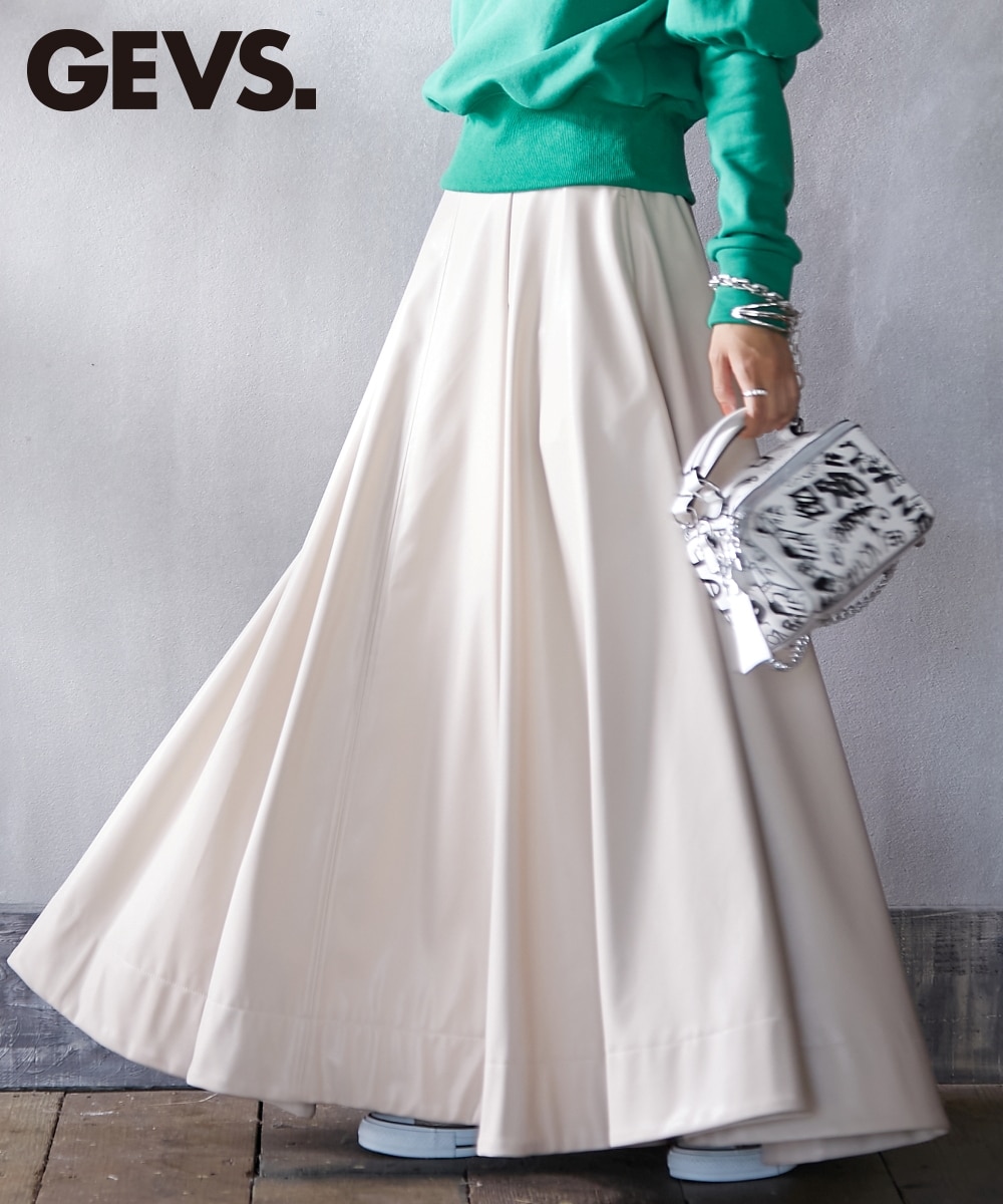 大きいサイズ＞フェイクレザータックフレアマキシスカート GEVS. 通販