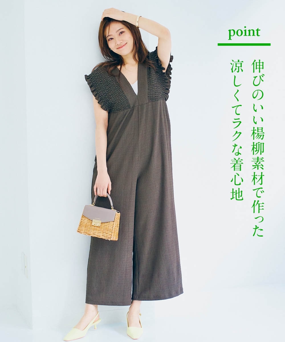 楊柳カットソーバックリボンオールインワン 通販【ニッセン】