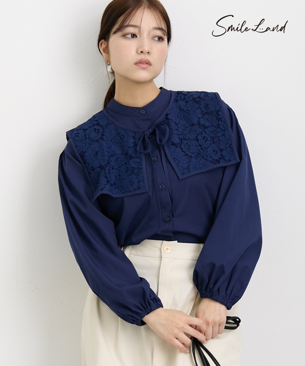 大きいサイズ ビッグレース付け衿ブラウス 通販【ニッセン】