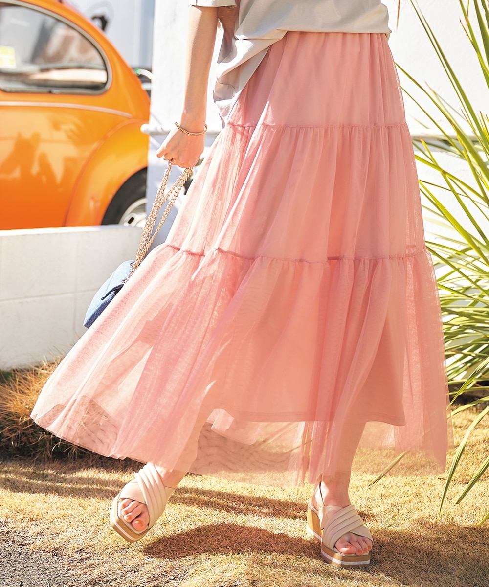 大きいサイズ＞ ティアードチュールスカート 通販【ニッセン】