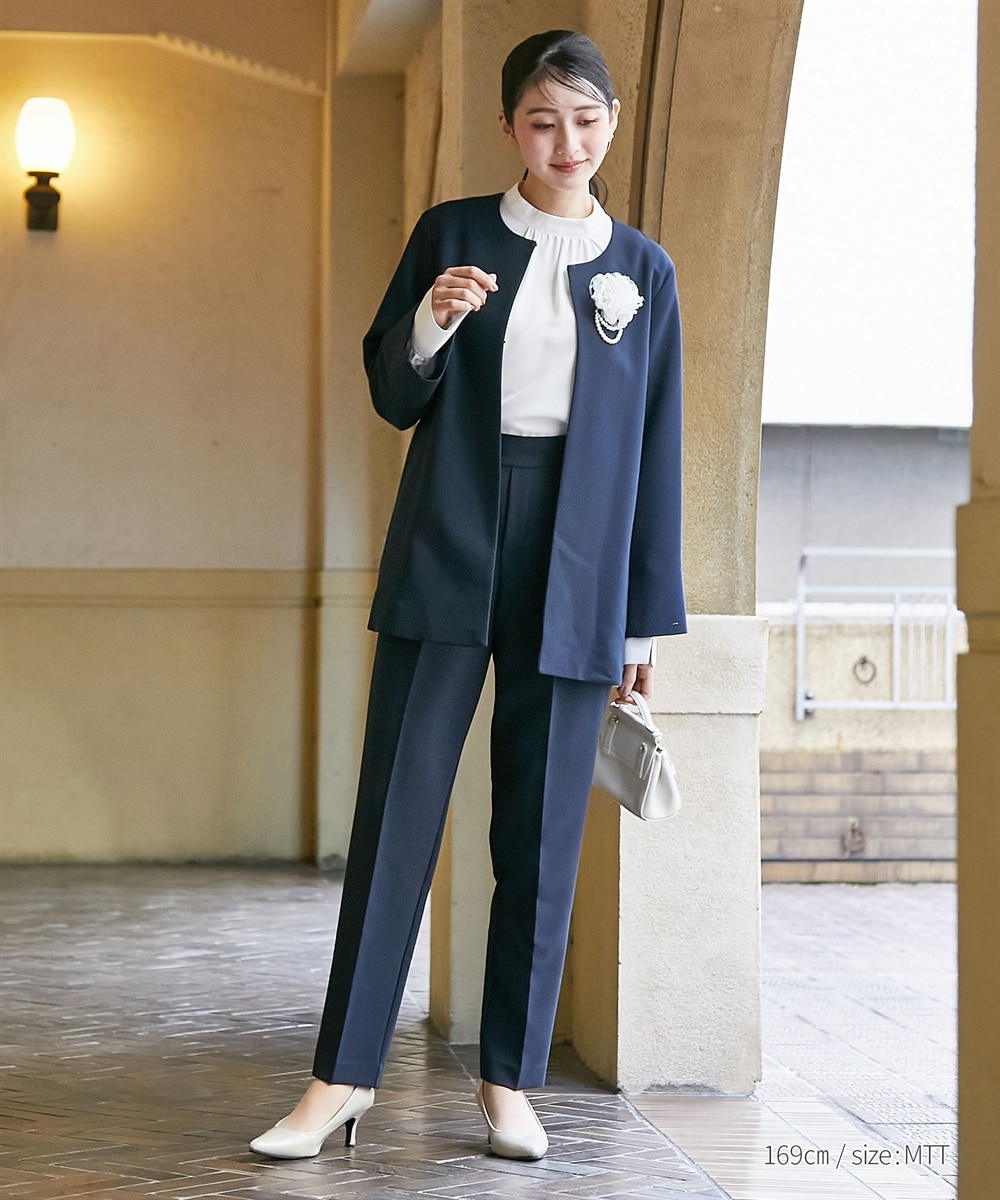 高身長 【フォーマル】ダブルクロスノーカラージャケットスーツ3点