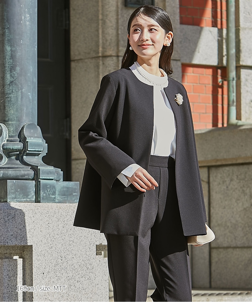 高身長 【フォーマル】ダブルクロスノーカラージャケットスーツ3点