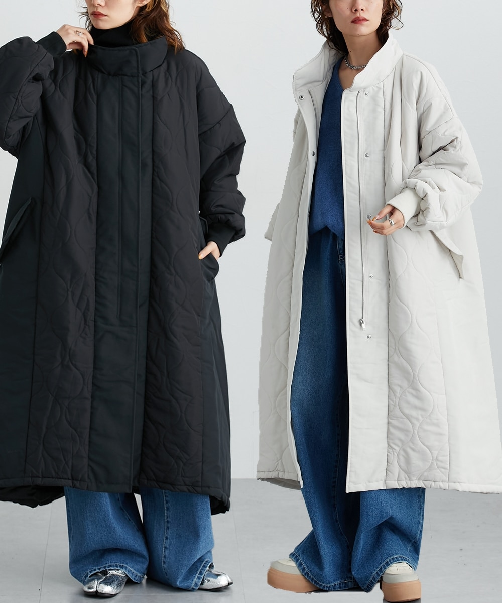 スタンドネックキルト切替ロング丈コート ［Soiunique］ きれいめ 上品