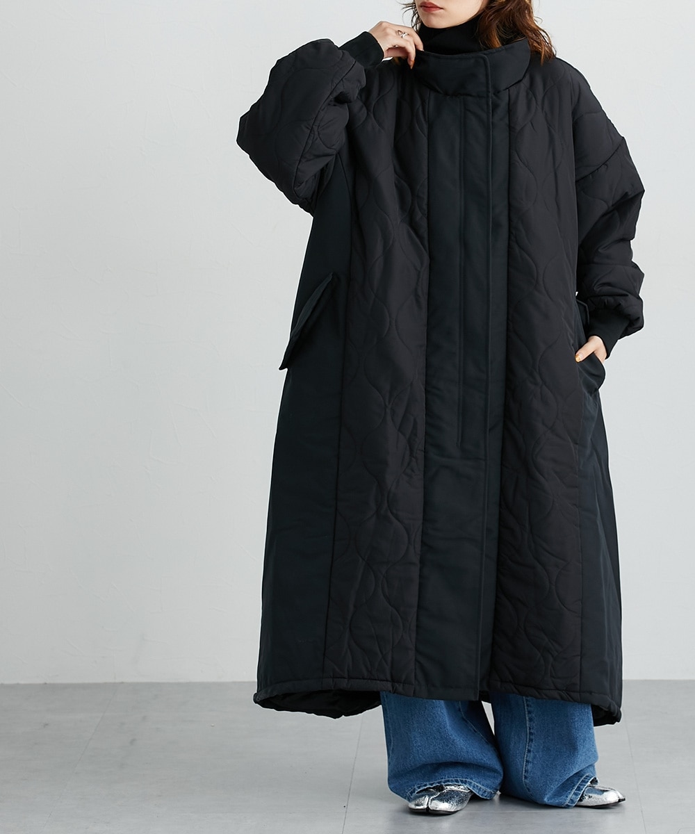 スタンドネックキルト切替ロング丈コート ［Soiunique］ きれいめ 上品