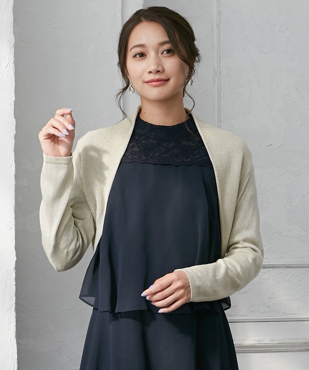 結婚式・パーティードレス】長袖ラメニットボレロ＜大きいサイズ有