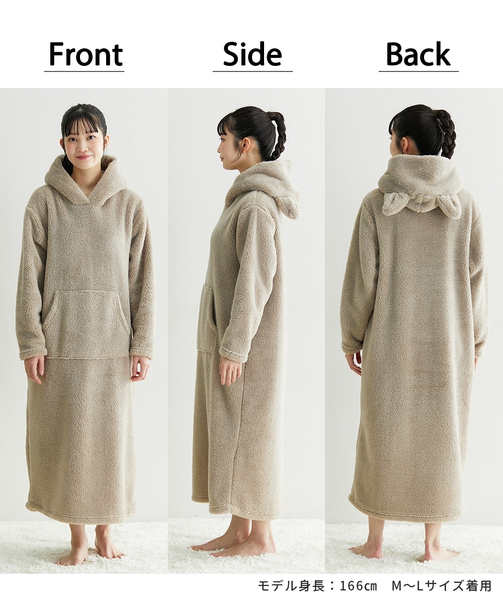 着れば猫 ふわぬくマイクロファー耳付きフードルームワンピース 通販