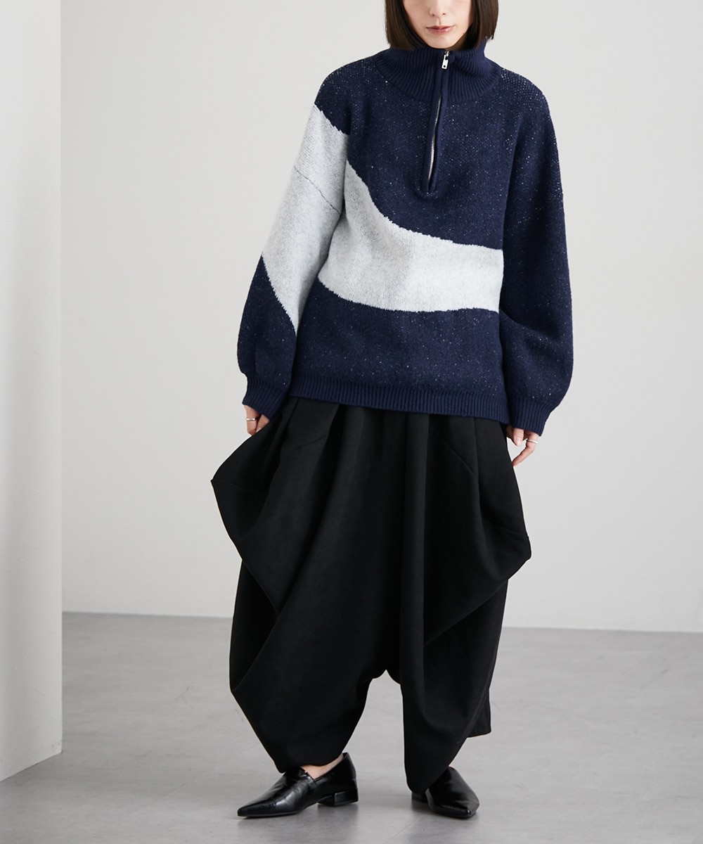 洗える】ツイル起毛ゆったりサイズ変形タックサルエルパンツ