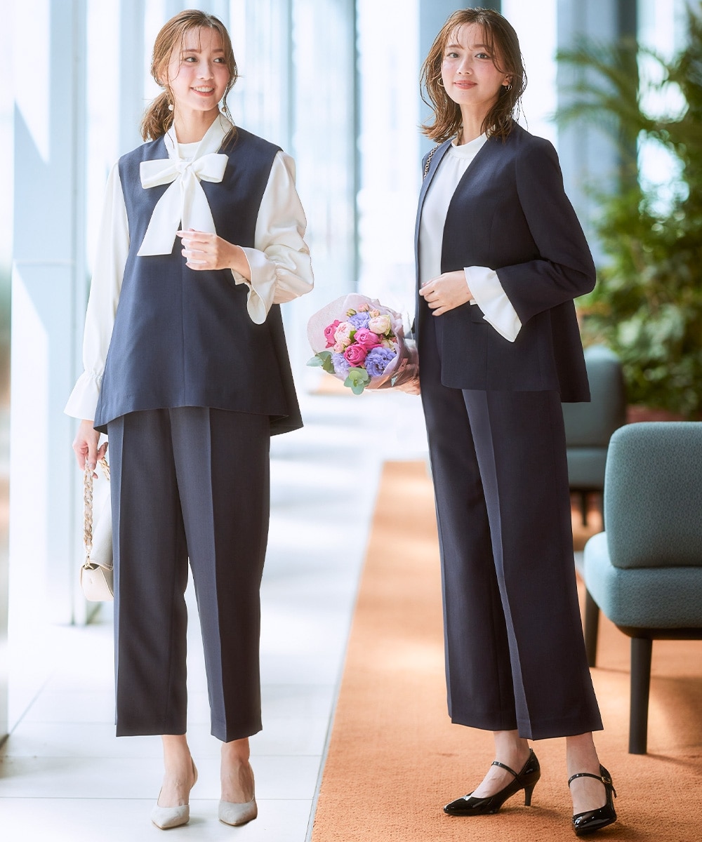 レディーススーツ】ドビー素材セットアップパンツスーツ4点セット