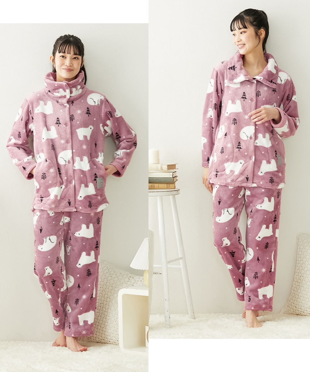 ふわもこプレミアム シロクマ柄ハイネック前開きパジャマ 通販【ニッセン】