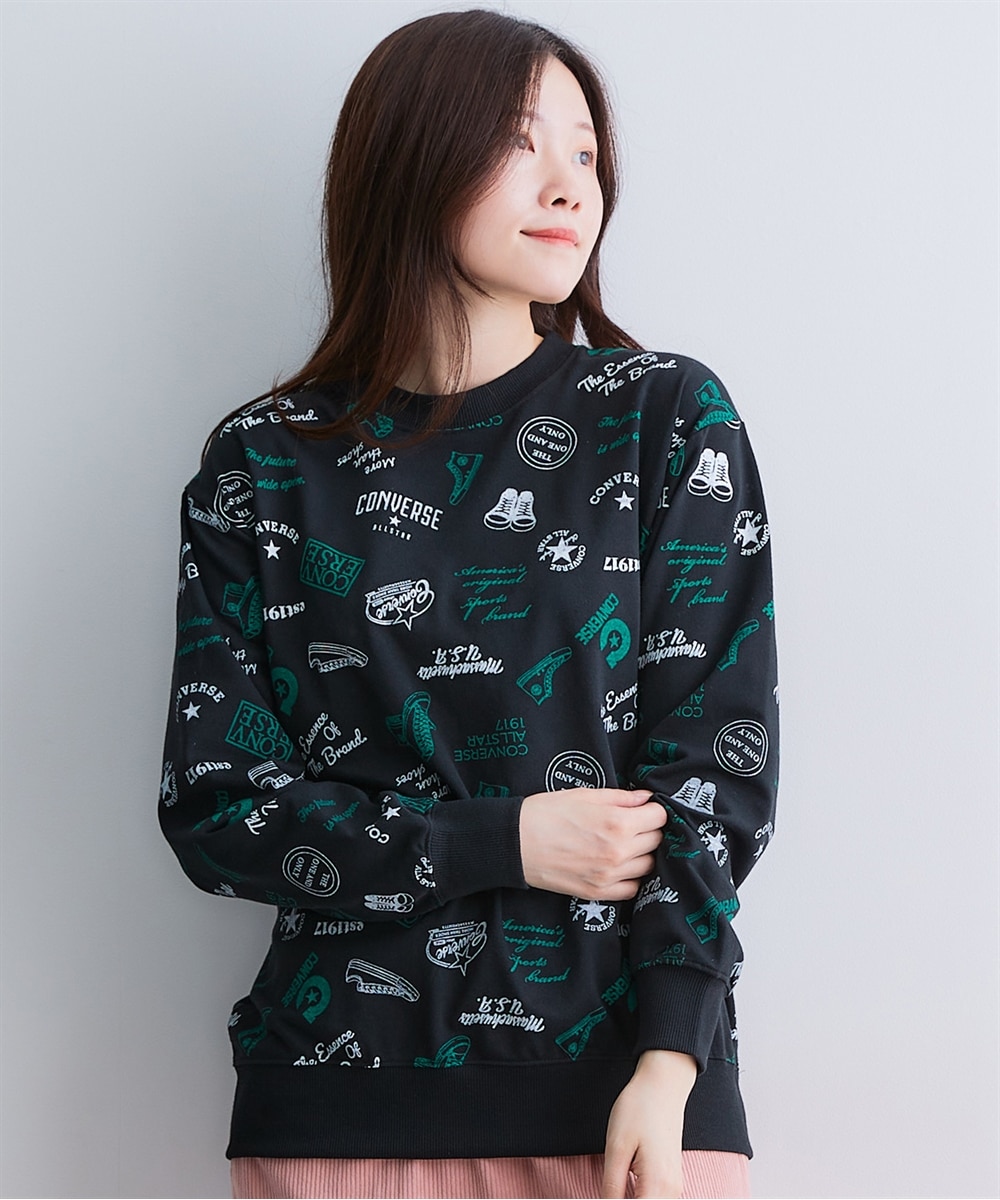 大きいサイズ＞綿混ロゴ総柄プリントスウェット（コンバース） 通販