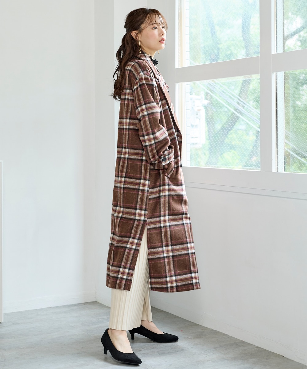 大きいサイズ シャギーチェックサイドスリットチェスターコート 通販