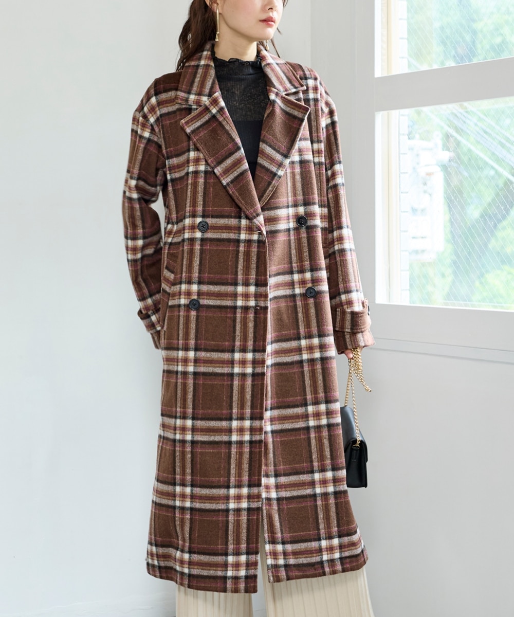 大きいサイズ シャギーチェックサイドスリットチェスターコート 通販