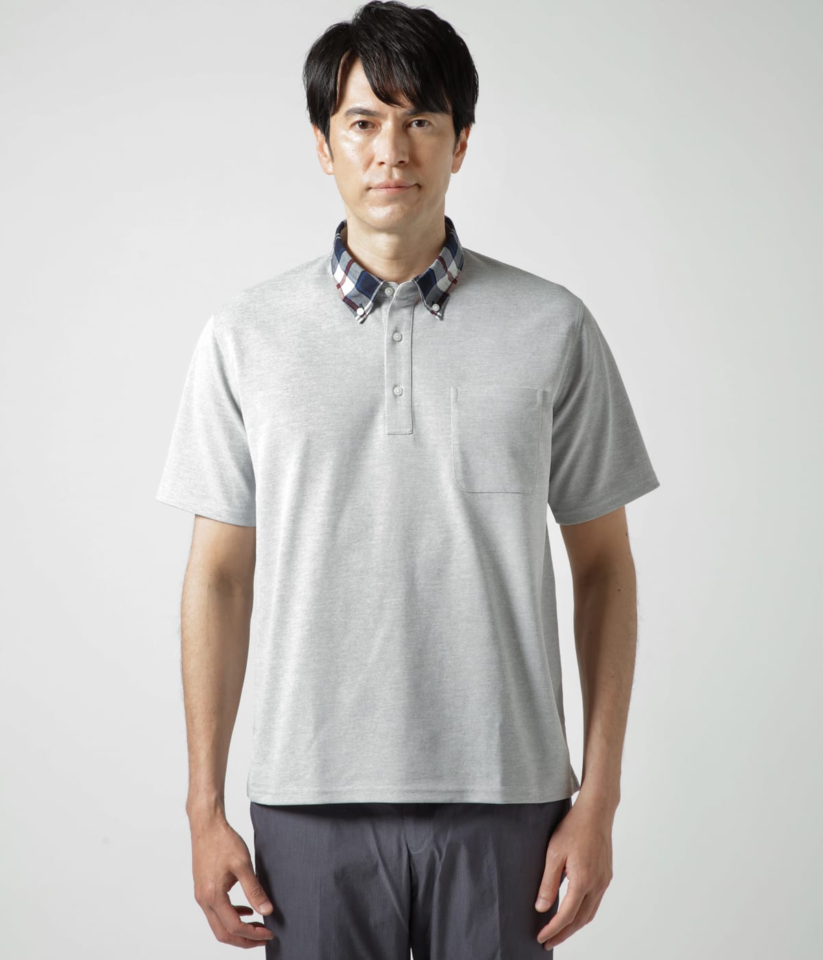 吸水速乾】COOL COMFORT ニューヨーカータータン布帛襟 ボタンダウン