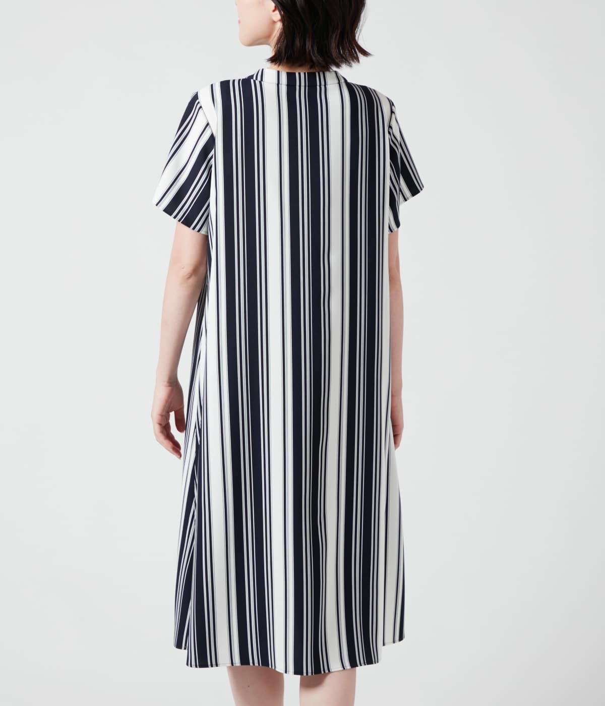 ポリエステルストライプ 前開きワンピース(71452001-2024