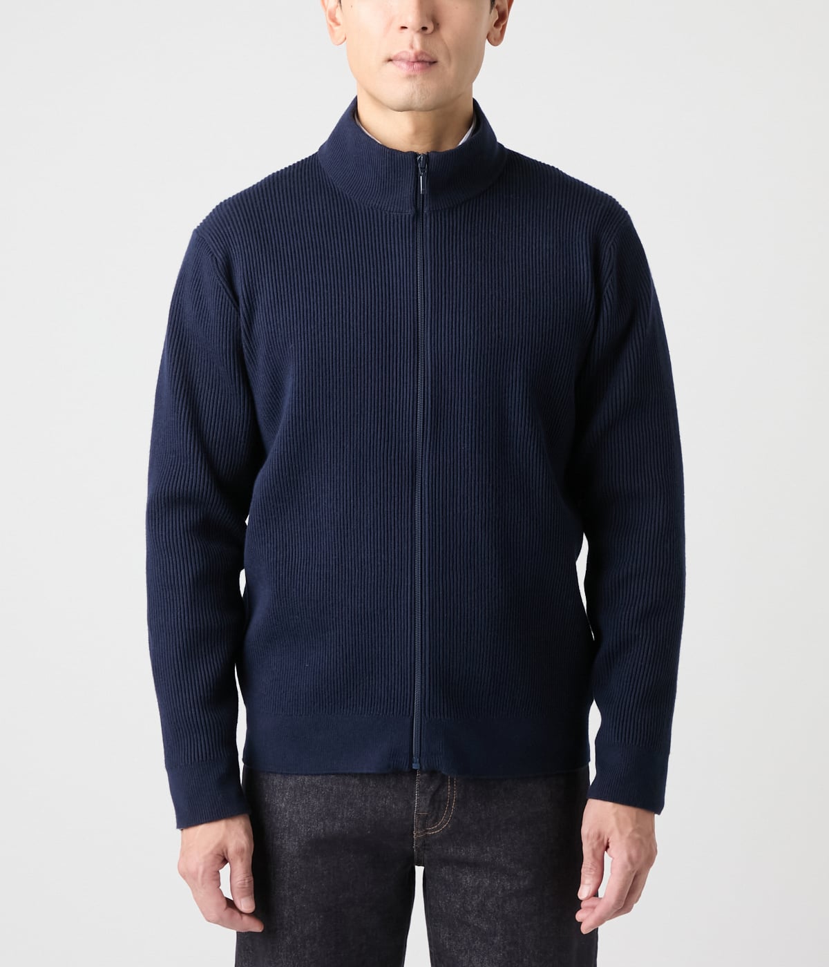 ウォッシャブル】片畦 スタンドカラーフルジップアップニット(16546526