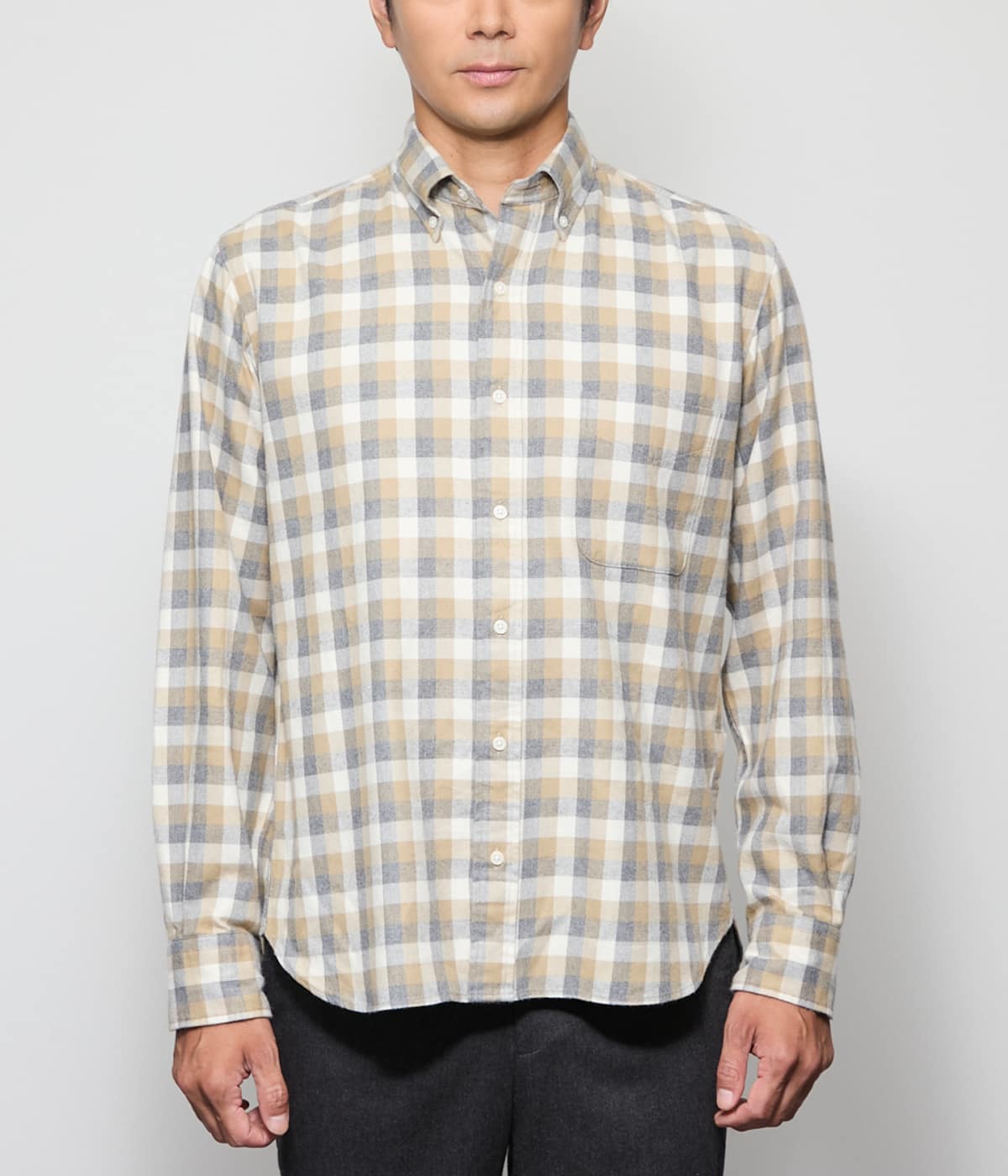 NUANCES COLOR MEASURE CHECK 起毛 ネルチェック 長袖ショートボタン