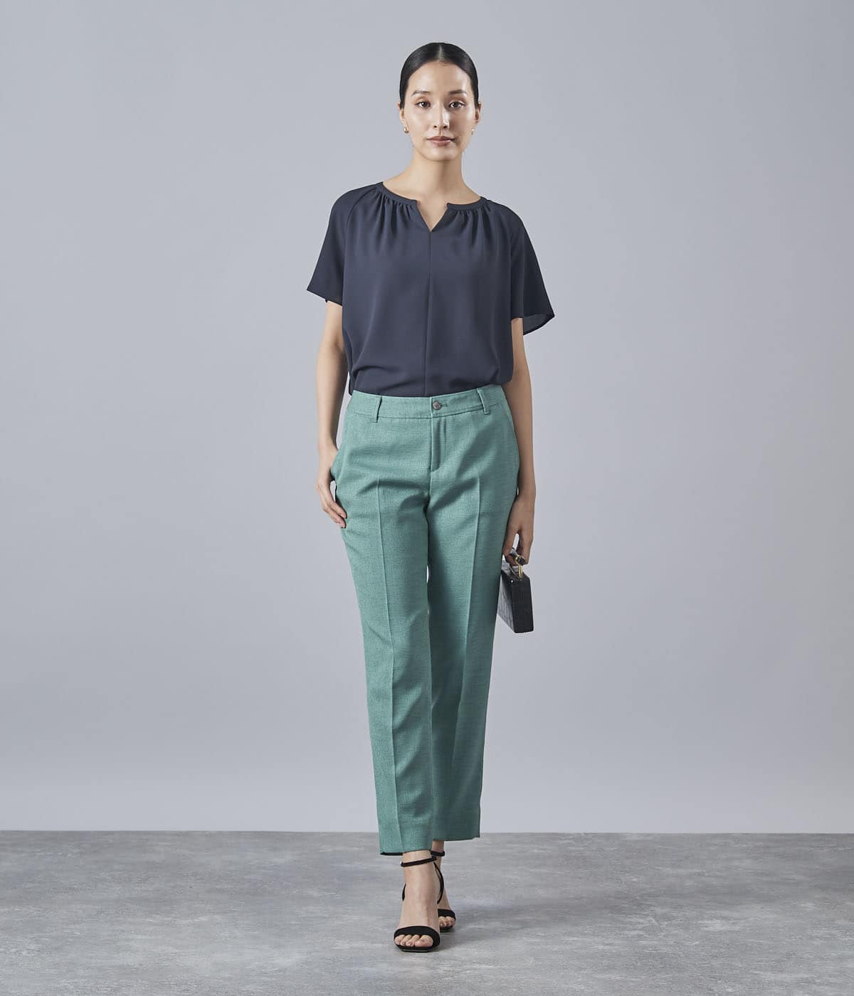 L】ストレッチジョーゼット スラッシュ開き半袖ブラウス(28655531-2025