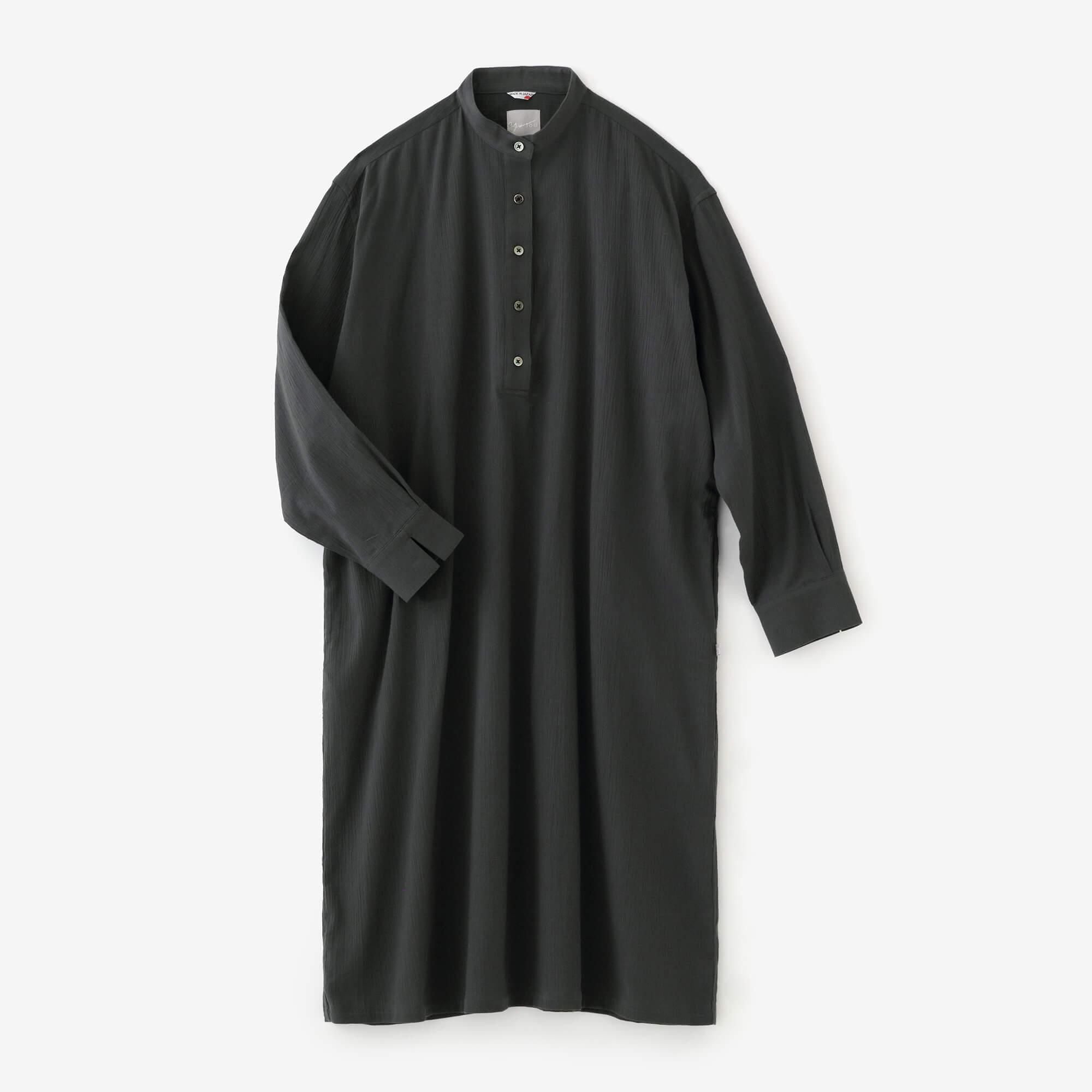 高島縮 20/20 グランシャツワンピース／濡羽色（ぬればいろ）
