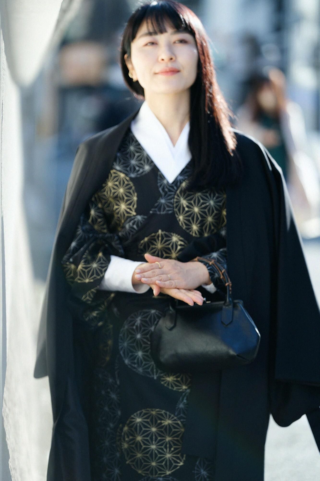 42双 梳毛（そもう） 長羽織（ながばおり） 袷（あわせ）／濡羽色（