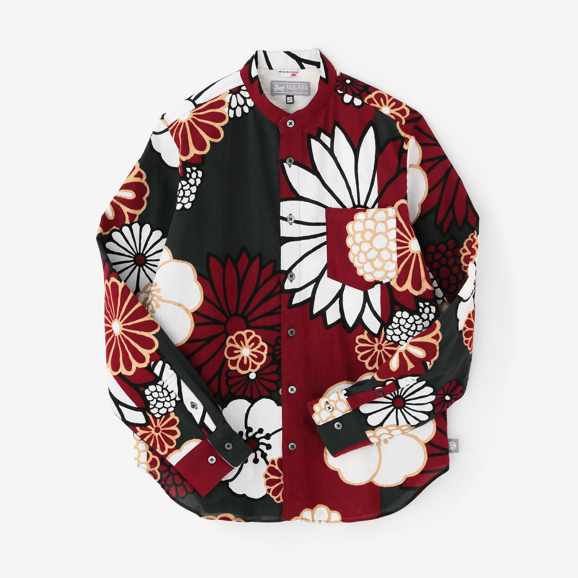 高島縮 スタンドカラーシャツ