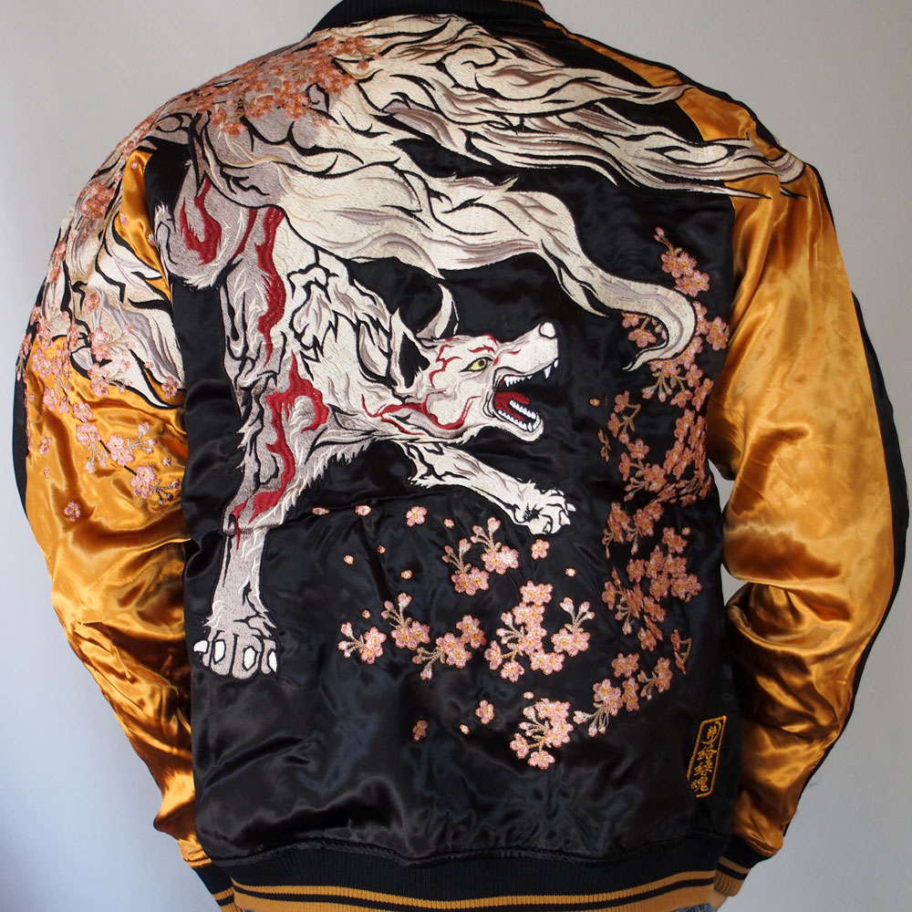 絡繰魂】桜九尾極み刺繍リバーシブルスカジャン 【創作雑貨 小都