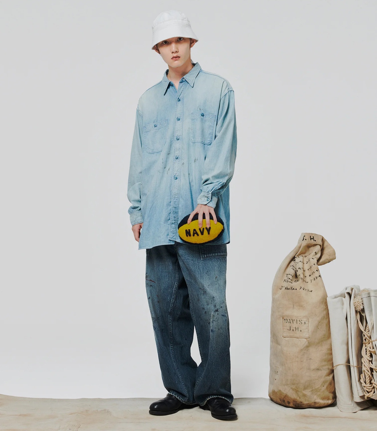 SKETCH ZOMBOO USN CHAMBRAY SHIRT AGED スケッチ デザイン