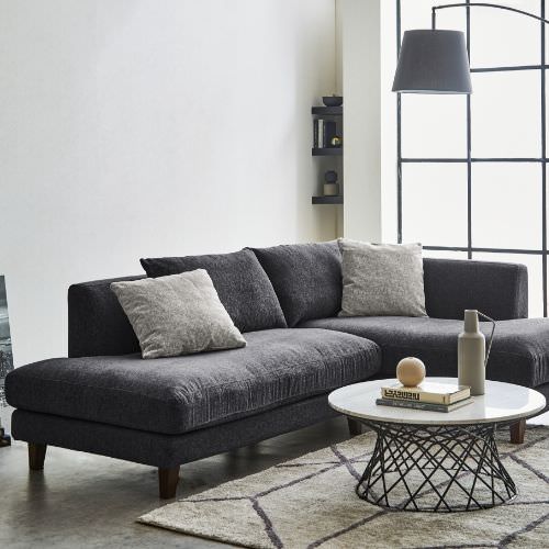 モダンな フルカバーリング仕様カウチソファ 左カウチタイプ ブルーの