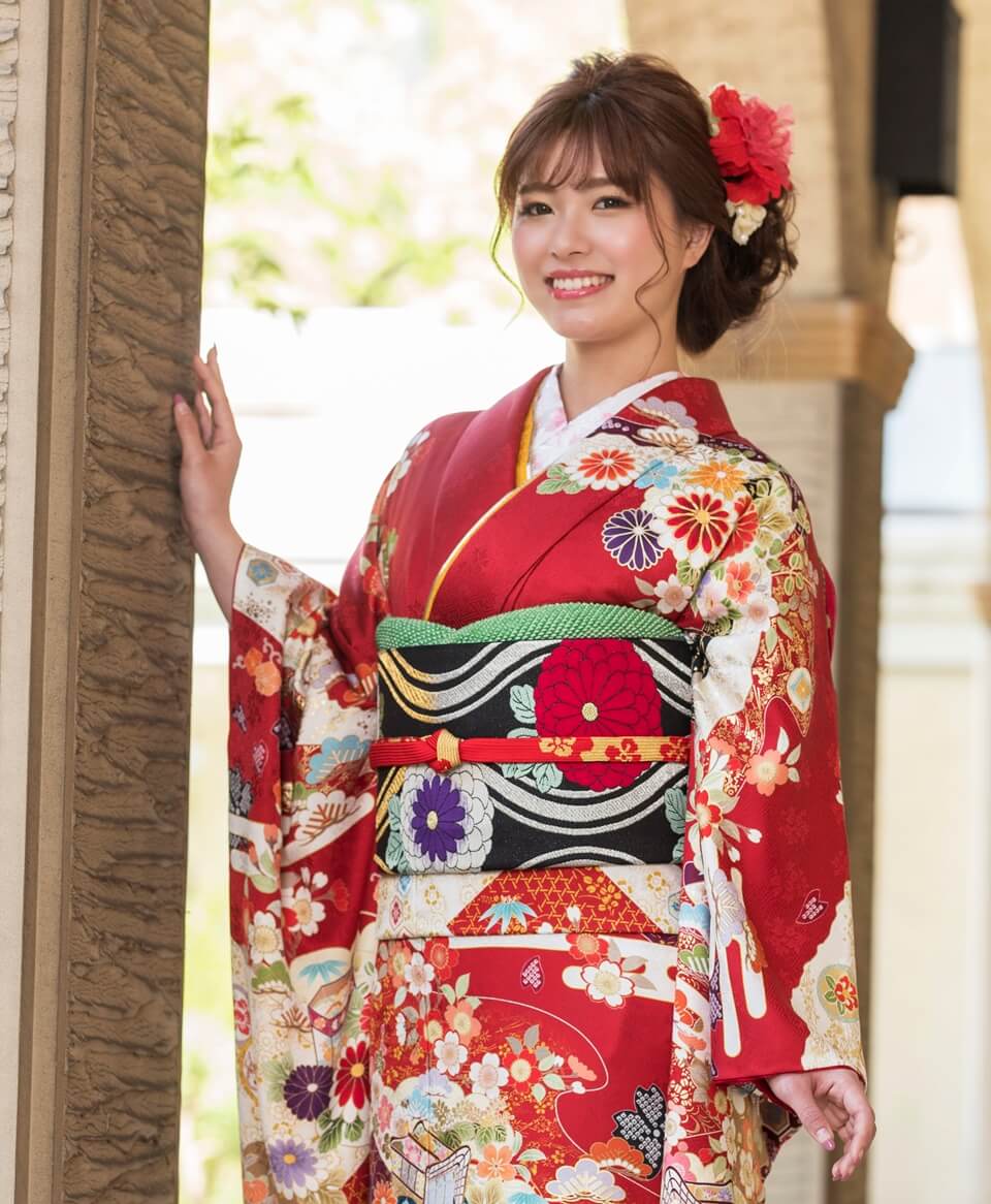 赤地道長に御所車[FS0882] | 成人式振袖レンタル京都さがの館