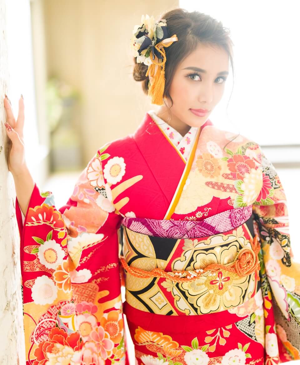 赤地菊と桜に扇[FS0967] | 成人式振袖レンタル京都さがの館