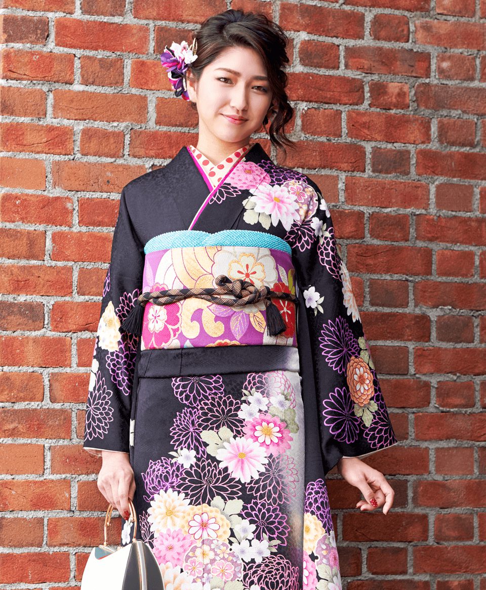 白地に黒に菊[FS0109] | 成人式振袖レンタル京都さがの館