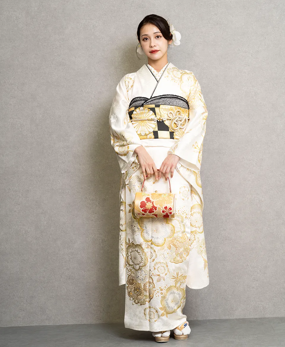 白・クリーム地ゴールド梅雪輪[FS5015] | 成人式振袖レンタル京都さがの館