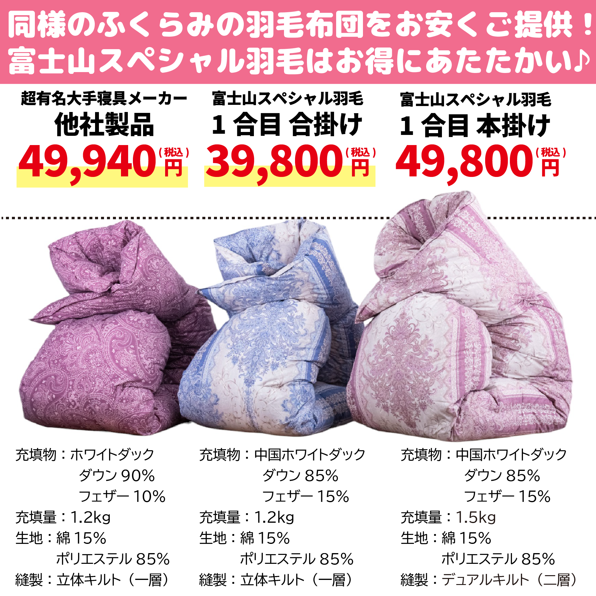 櫻道富士山羽毛 合掛け【6合目】｜敷布団・羽毛布団・掛け布団・布団