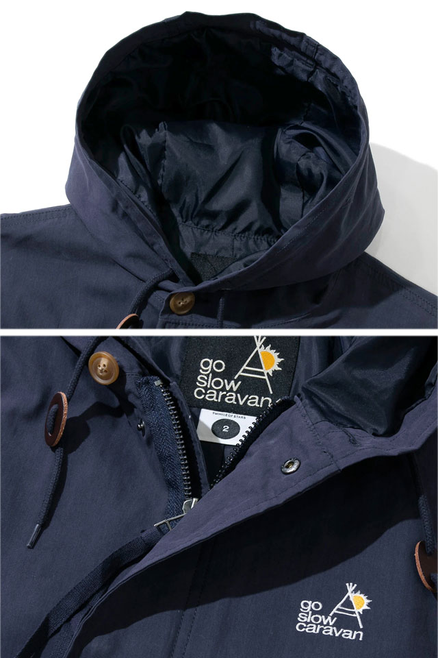 コットン/ナイロンパネル刺繍モッズコート go slow caravan 340206