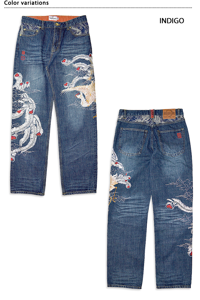 若沖×白鳳刺繍デニムパンツ 絡繰魂 284271 和柄 和風 ジーンズ 伊藤