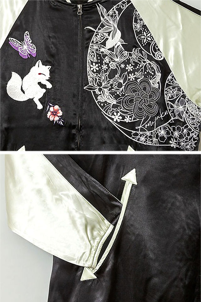 巴BIGスカジャン 今昔 KJ-29197 和柄 和風 狐 きつね キツネ ゆったり