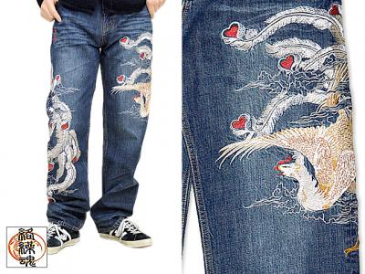 若沖×白鳳刺繍デニムパンツ 絡繰魂 284271 和柄 和風 ジーンズ 伊藤
