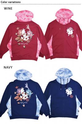 リンドウの花ジップパーカー 今昔 レディース KJ-29229 和柄 和風 狐