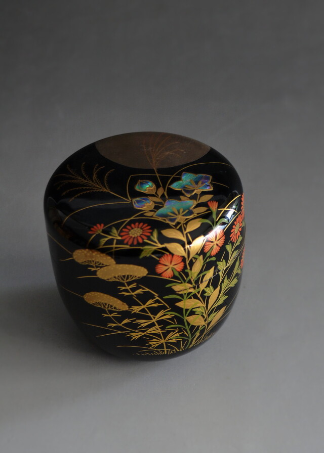 月秋草蒔絵乾漆大棗 奥津一心斉作 茶道具 棗 秋茶道具 大棗 蒔絵 螺鈿