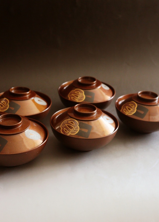 刀鍔蒔絵 梨地碗 蒔絵漆椀5客 蒔絵椀 漆器 煮物椀 吸物椀Antique Sam's