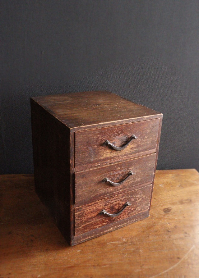 3段引出し箱 古道具 インテリア 仕切り箪笥 小箱 レターケースAntique