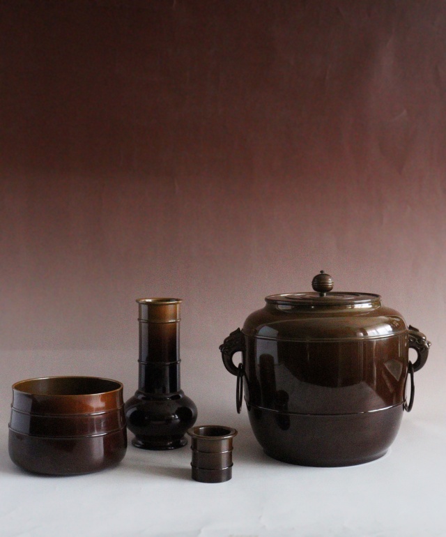 唐銅皆具 金森紹栄作 茶道具 皆具 水指 建水杓立 蓋置 茶会