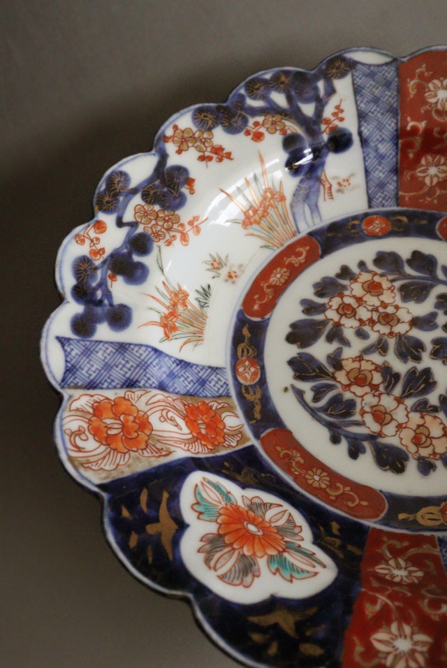 オールド香蘭社 金襴手花輪皿 色絵鉢 菓子器 飾り皿 金直し 直径