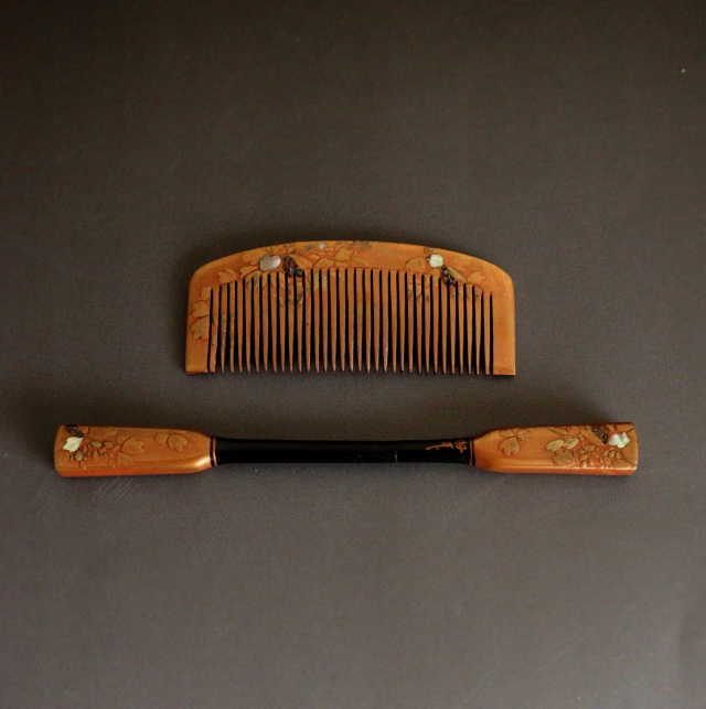 蒔絵櫛・笄セット 漆器 髪飾り 色漆 和装小物 伝統工芸 Antique Sam's