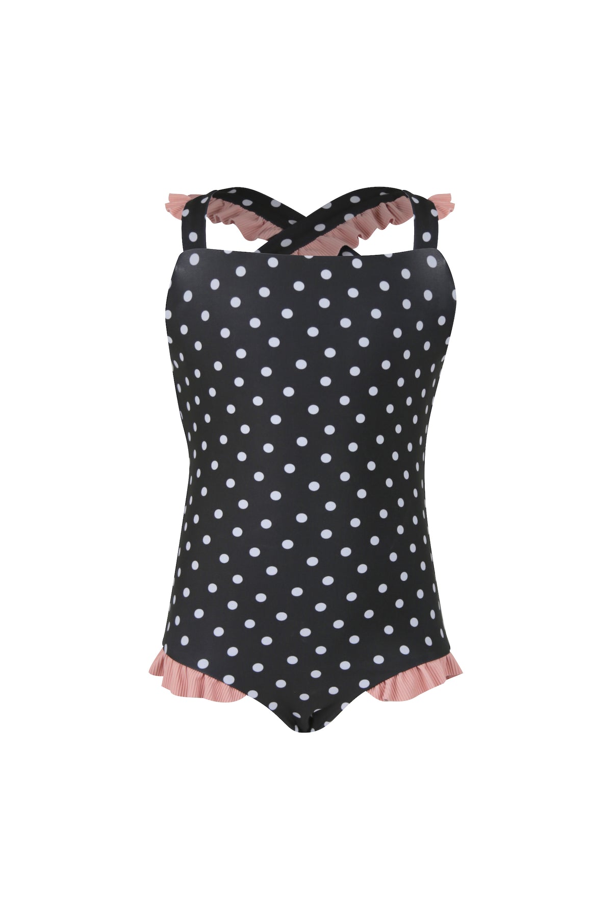 ruffle one piece (black white polka dot/ribbed blush) – SAME