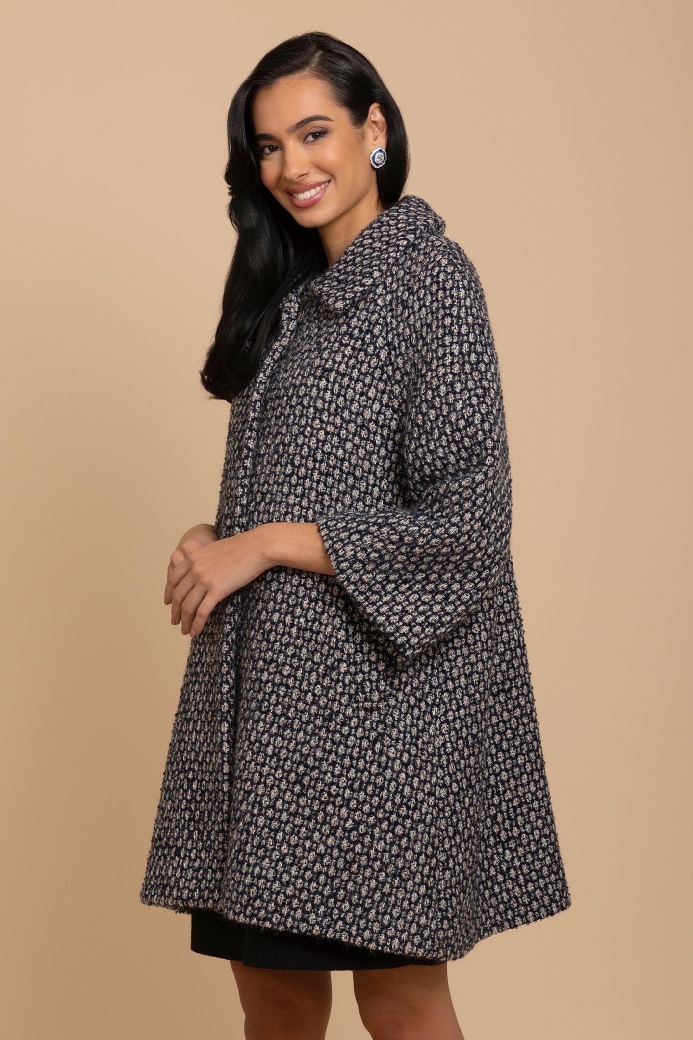 Twiggy' Wool Tweed Swing Coat in Marino – Santinni